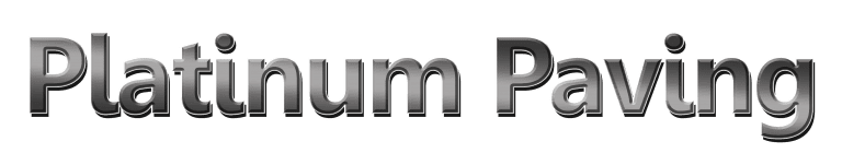 Text logo displaying "Platinum Paving" in shiny, metallic silver lettering with a slight 3D effect, perfect for both commercial and residential paving. The background is transparent.